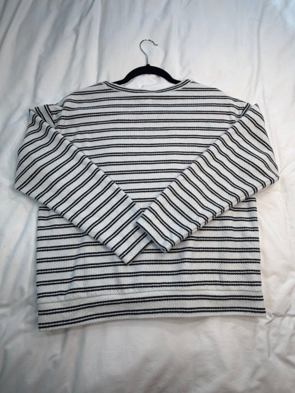 LOFT Striped Textured Knit Top Black White Long Sleeve Size M - Picture 3 of 11